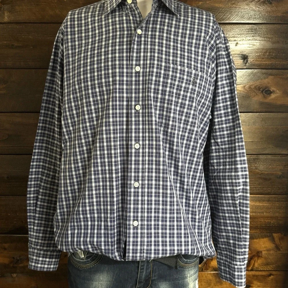 Polo Ralph Lauren Mens Classic Fit Blue Plaid Button Up Long Sleeve Shirt Size M